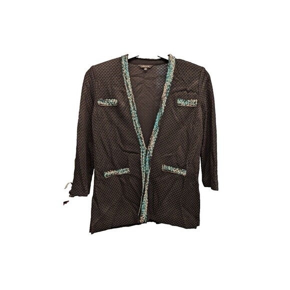 $398 Misook Semi Sheer Hook Eye 3/4 Sleeve Textured Knit Acrylic Jacket XS - Picture 1 of 9